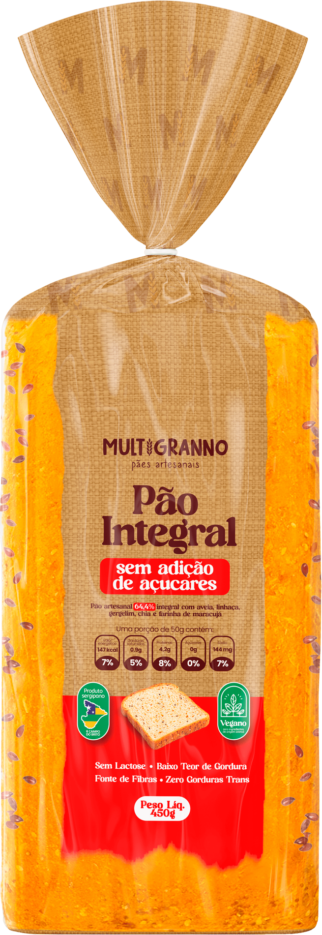 Pão Artesanal Integral Multigrãos Sem Adição de Açucares